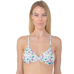 Colorful Doodle Animals Words Pattern Reversible Tri Bikini Top by Vaneshart