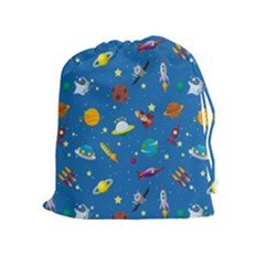 Space Rocket Solar System Pattern Drawstring Pouch (xl) by Vaneshart