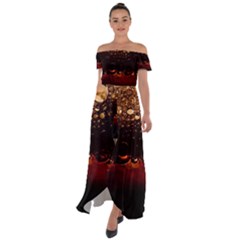 Water Drops Bubbles Macro Close Up Brown Off Shoulder Open Front Chiffon Dress by Vaneshart