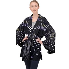 Abstract Black Blue Bright Circle Long Sleeve Velvet Kimono  by HermanTelo