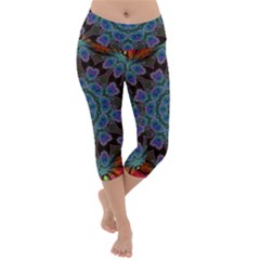 Abstract Art Blue Orange Lightweight Velour Capri Yoga Leggings by Simbadda