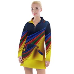 Abstract Spiral Wave Line Color Colorful Yellow Paper Still Life Circle Font Illustration Design Women s Long Sleeve Casual Dress by Vaneshart