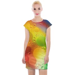 Abstract Sunlight Flower Reflection Color Macro Floating Yellow Circle Macro Photography Spheres Oil Cap Sleeve Bodycon Dress by Vaneshart