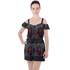 The Crows With Cross Ruffle Cut Out Chiffon Playsuit by FantasyWorld7