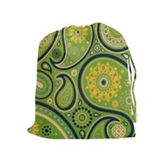 Texture Leaf Pattern Line Green Color Colorful Yellow Circle Ornament Font Art Illustration Design  Drawstring Pouch (xl) by Vaneshart