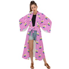 Rainbow Birthday Cake Pattern2 Maxi Kimono by bloomingvinedesign