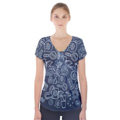 Internet Planets Drinks Computers Short Sleeve Front Detail Top by Wegoenart