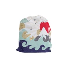 Mountain Sun Japanese Illustration Drawstring Pouch (medium) by Vaneshart