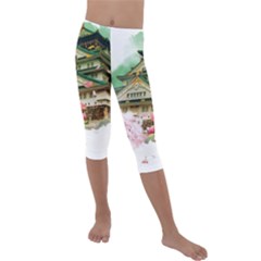 Osaka Castle Nagoya Castle Kumamoto Castle Kids  Lightweight Velour Capri Leggings  by Vaneshart