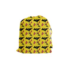 Bat Rose Lips Yellow Pattern Drawstring Pouch (medium) by snowwhitegirl