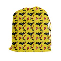 Bat Rose Lips Yellow Pattern Drawstring Pouch (xxl) by snowwhitegirl