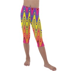 Retro Colorful Waves Background Kids  Lightweight Velour Capri Leggings  by Vaneshart