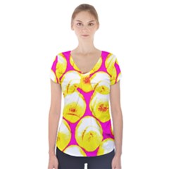 Pop Art Tennis Balls Short Sleeve Front Detail Top by essentialimage