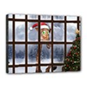 Funny Giraffe  With Christmas Hat Looks Through The Window Canvas 16  x 12  (Stretched) View1