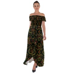 Seamless Pattern Background Off Shoulder Open Front Chiffon Dress by Vaneshart