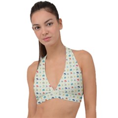 Clouds And Umbrellas Seasons Pattern Halter Plunge Bikini Top by Wegoenart