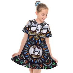Spain Catalonia Montserrat Church  Stained Glass Kids  Short Sleeve Shirt Dress by Wegoenart