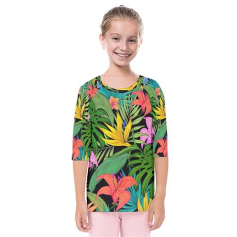 Tropical Greens Kids  Quarter Sleeve Raglan Tee by Sobalvarro