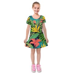 Tropical Greens Kids  Short Sleeve Velvet Dress by Sobalvarro