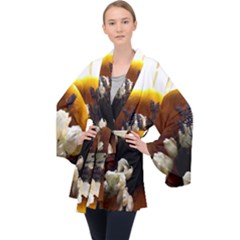Tulips 1 2 Long Sleeve Velvet Kimono  by bestdesignintheworld