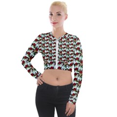 Vintage Hippie Girl Pattern Blue Long Sleeve Cropped Velvet Jacket by snowwhitegirl