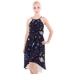 Starry Night  Space Constellations  Stars  Galaxy  Universe Graphic  Illustration High-low Halter Chiffon Dress  by Vaneshart