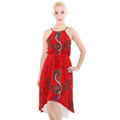 Chinese Dragon On Vintage Background High-low Halter Chiffon Dress  by FantasyWorld7