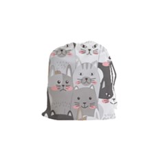 Hand Draw Cats Seamless Pattern Drawstring Pouch (small) by Vaneshart
