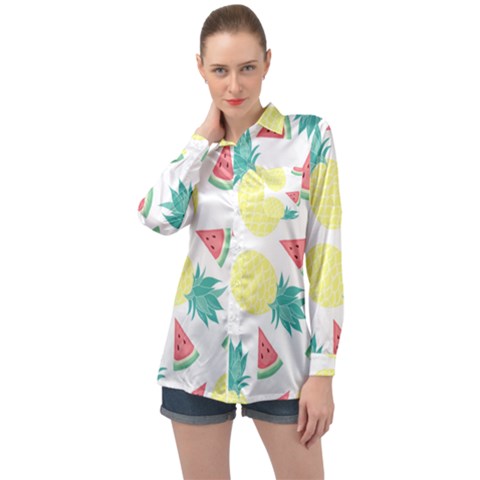 Vector Seamless Pattern With Pineapples Long Sleeve Satin Shirt by Vaneshart