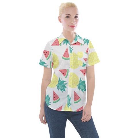 Vector Seamless Pattern With Pineapples Women s Short Sleeve Pocket Shirt by Vaneshart