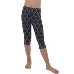 Hexagon Black Background Kids  Lightweight Velour Capri Leggings  by Vaneshart