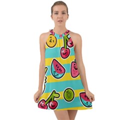 Summer Fruits Patterns Halter Tie Back Chiffon Dress by Vaneshart