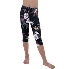 Beautiful Artistic Dark Tropical Pattern Kids  Lightweight Velour Capri Leggings  by Vaneshart