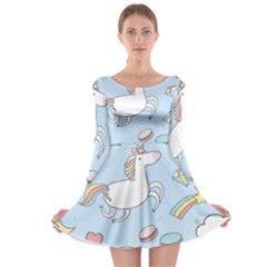 Unicorn Seamless Pattern Background Vector Long Sleeve Skater Dress by Sobalvarro