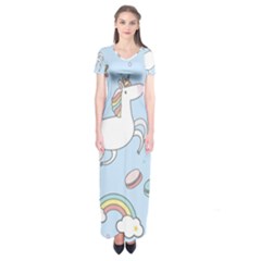 Unicorn Seamless Pattern Background Vector Short Sleeve Maxi Dress by Sobalvarro