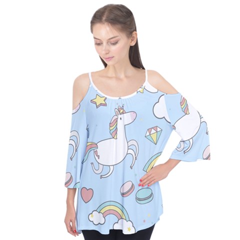 Unicorn Seamless Pattern Background Vector Flutter Tees by Sobalvarro