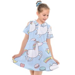 Unicorn Seamless Pattern Background Vector Kids  Short Sleeve Shirt Dress by Sobalvarro