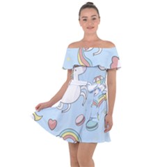 Unicorn Seamless Pattern Background Vector Off Shoulder Velour Dress by Sobalvarro