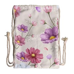Vector Hand Drawn Cosmos Flower Pattern Drawstring Bag (large) by Sobalvarro