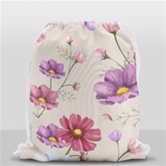 Vector Hand Drawn Cosmos Flower Pattern Drawstring Bag (small) by Sobalvarro