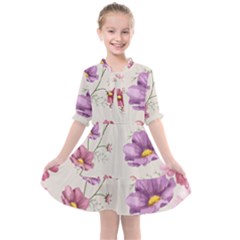 Vector Hand Drawn Cosmos Flower Pattern Kids  All Frills Chiffon Dress by Sobalvarro