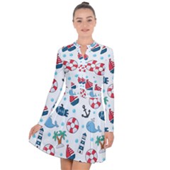 Seamless Pattern Nautical Icons Cartoon Style Long Sleeve Panel Dress by Vaneshart