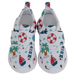 Seamless Pattern Nautical Icons Cartoon Style Kids  Velcro No Lace Shoes by Vaneshart