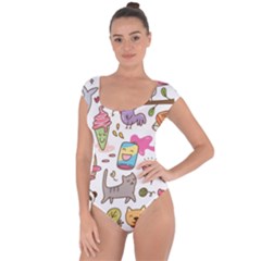 Set Kawaii Doodles Short Sleeve Leotard  by Vaneshart