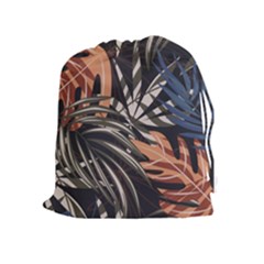 Trend Seamless Pattern With Colorful Tropical Leaves Plants Brown Background Drawstring Pouch (xl) by Vaneshart