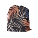 Trend Seamless Pattern With Colorful Tropical Leaves Plants Brown Background Drawstring Pouch (XL) View2