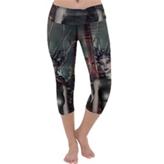 Awesome Fantasy Women With Helmet Capri Yoga Leggings by FantasyWorld7