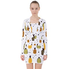 Pineapples V-neck Bodycon Long Sleeve Dress by Sobalvarro