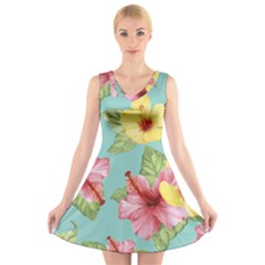 Hibiscus V-neck Sleeveless Dress by Sobalvarro