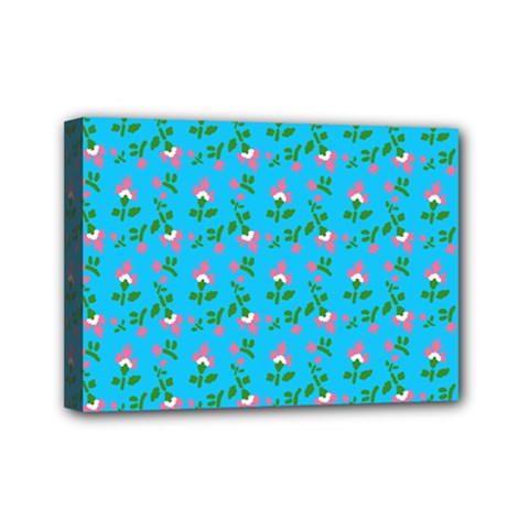 Carnation Pattern Blue Mini Canvas 7  X 5  (stretched) by snowwhitegirl